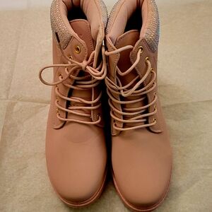 Rouge! Pink Combat Moto Boots Lace-Up Design